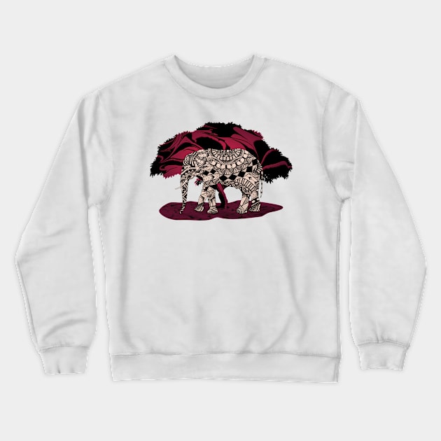 Zentangle Elephant and Psychedelic Tree Crewneck Sweatshirt by SunGraphicsLab